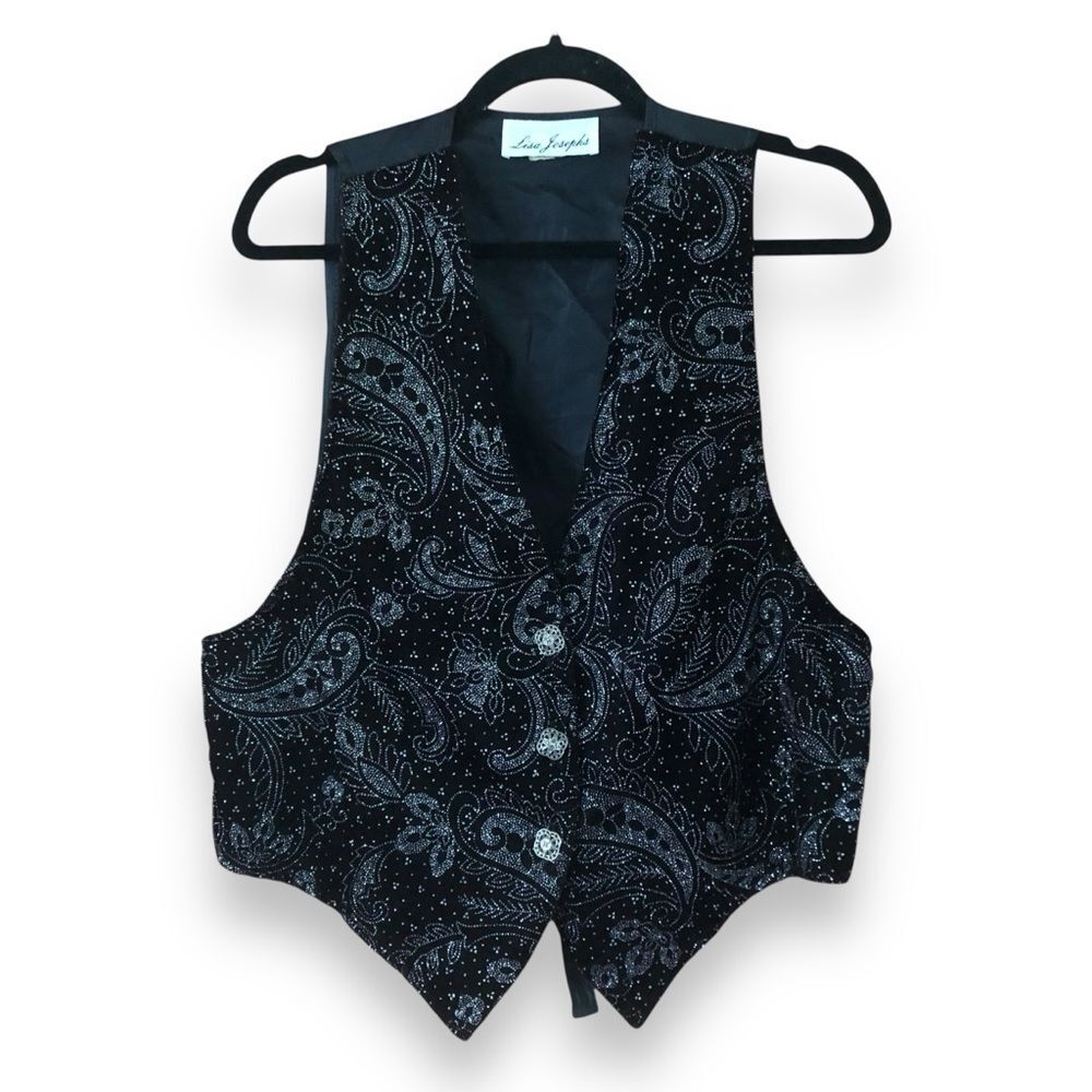 Vintage Lisa Josephs Vest Velvet Embellished Glittery Paisley Vest Holiday